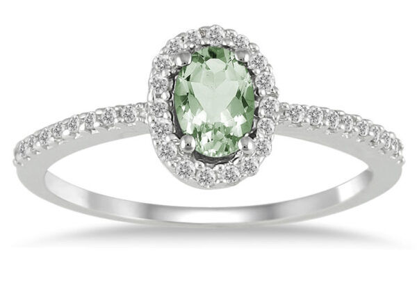 Green Amethyst and Diamond Halo Ring in 10K White Gold- SPR12308GA