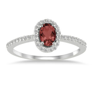 Garnet and Diamond Halo Ring in 10K White Gold- SPR12308GT