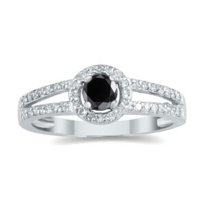 1/2 Carat TW Black And White Diamond Double Band Ring in 10K White Gold- SPR12344BK