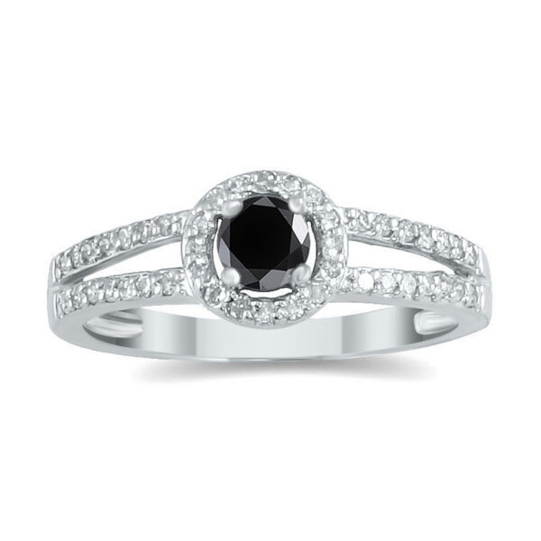 1/2 Carat TW Black And White Diamond Double Band Ring in 10K White Gold- SPR12344BK