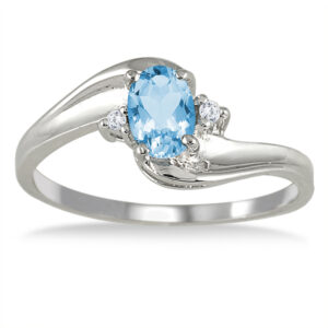 Blue Topaz Gemstone and Diamond Wave Ring 14k White Gold- SPR3020BT