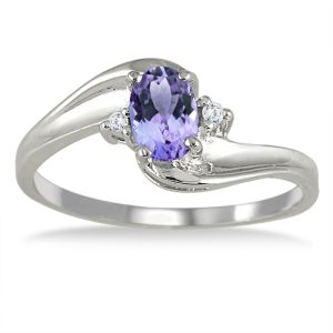 Tanzanite Gemstone and Diamond Wave Ring 14k White Gold- SPR3020TZ