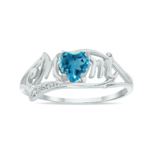 Blue Topaz and Diamond Heart Shaped MOM Ring in 10K White Gold- SPR3362BT