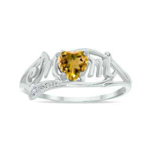 Citrine and Diamond Heart Shaped MOM Ring in 10K White Gold- SPR3362CT