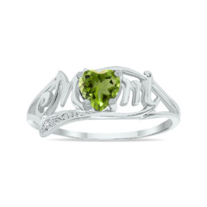 Peridot and Diamond Heart Shaped MOM Ring in 10K White Gold- SPR3362PD