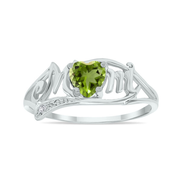 Peridot and Diamond Heart Shaped MOM Ring in 10K White Gold- SPR3362PD