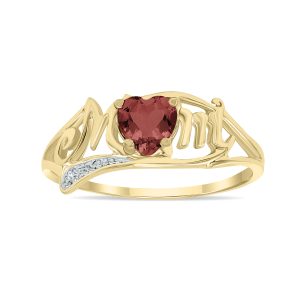 Garnet and Diamond Heart Shaped MOM Ring- SPR3363GT