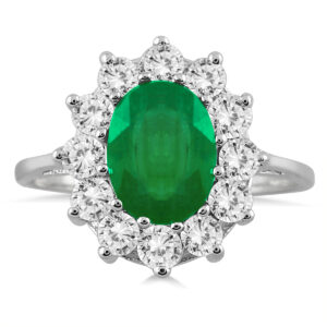 3 Carat TW Diamond and Emerald Ring in 14K White Gold- SPR3613EM