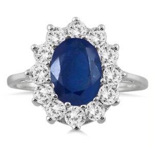1 Carat Diamond and Sapphire Ring in 14K White Gold- SPR3613SP