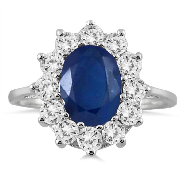 1 Carat Diamond and Sapphire Ring in 14K White Gold- SPR3613SP