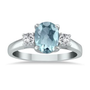 Aquamarine and Diamond Three Stone Ring 14K White Gold- SPR3679AQ