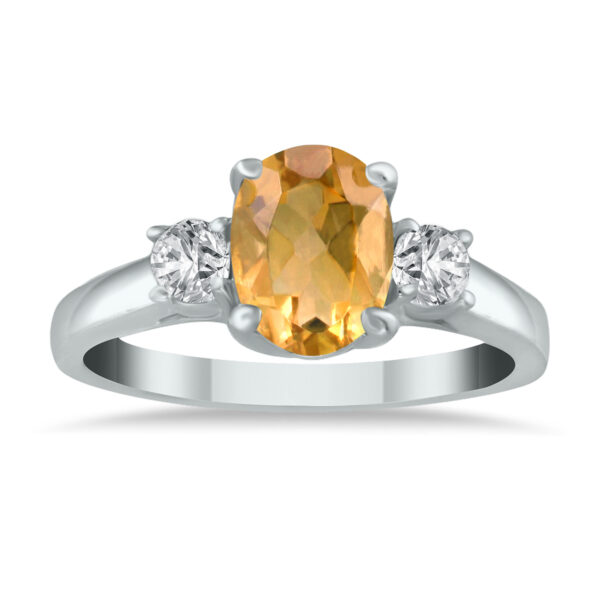 Citrine and Diamond Three Stone Ring 14K White Gold- SPR3679CT