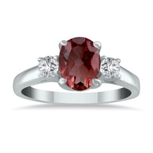 Garnet and Diamond Three Stone Ring 14K White Gold- SPR3679GT