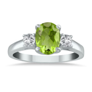 Peridot and Diamond Three Stone Ring 14K White Gold- SPR3679PD