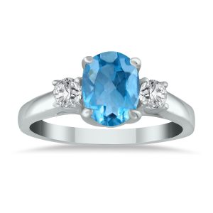 Blue Topaz and Diamond Three Stone Ring 14K White Gold- SPR3682BT