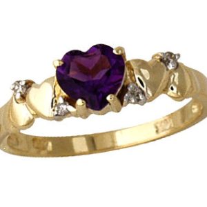 Amethyst and Diamond Heart Ring 14K Yellow Gold- SPR4295AM