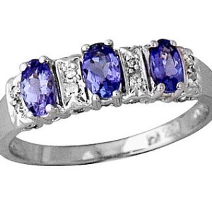 Three Stone Tanzanite and Diamond Ring 14kt White Gold- SPR4871TZ