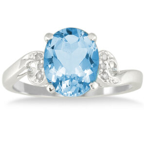 3 1/4 Carat Oval Blue Topaz and Diamond Ring in 10K White Gold- SPR50389BT