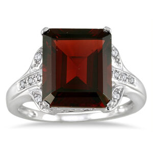 6 3/4 Carat Emerald Cut Garnet and Diamond Ring in 10K White Gold- SPR50403GT