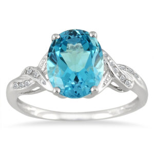 2.30 Carat Oval Blue Topaz and Diamond Ring in 10K White Gold- SPR50897BT