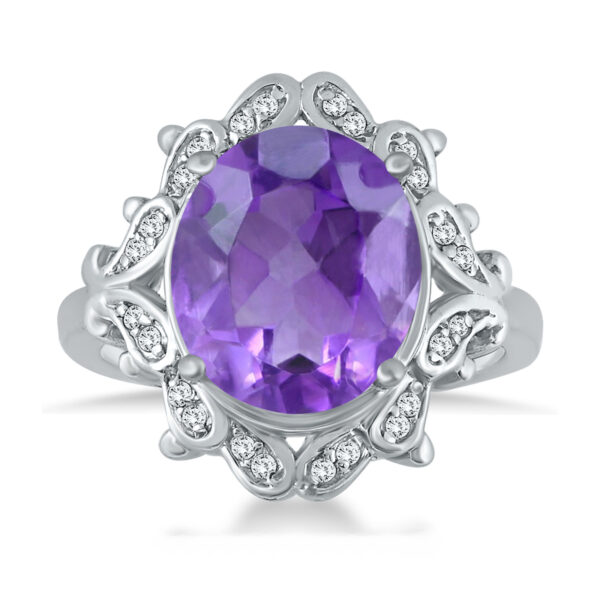 Amethyst and Diamond Ring in 10K White Gold- SPR51008AM