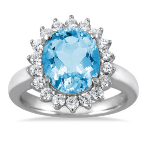 4 Carat Blue Topaz and Diamond Ring in 14K White Gold- SPR51026BT
