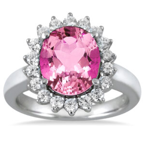 14K White Gold 4 Carat Pink Topaz and Diamond Ring in 14K White Gold- SPR51026PZ