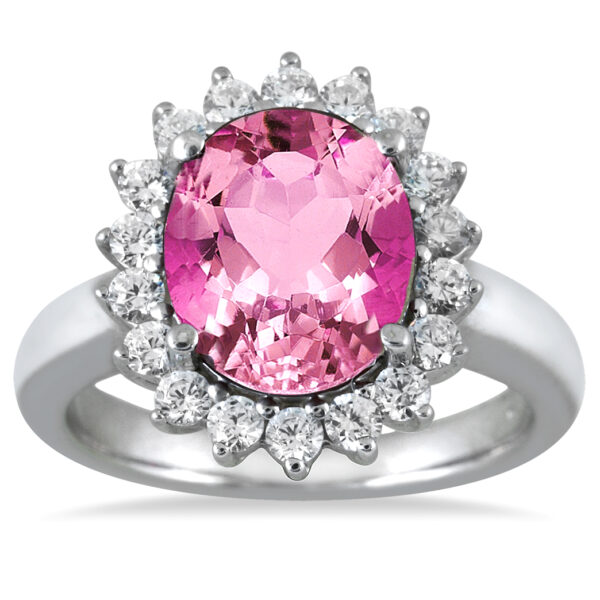 14K White Gold 4 Carat Pink Topaz and Diamond Ring in 14K White Gold- SPR51026PZ