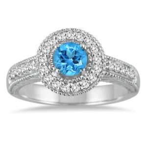 Blue Topaz and Diamond Ring in 10K White Gold- SPR51029BT