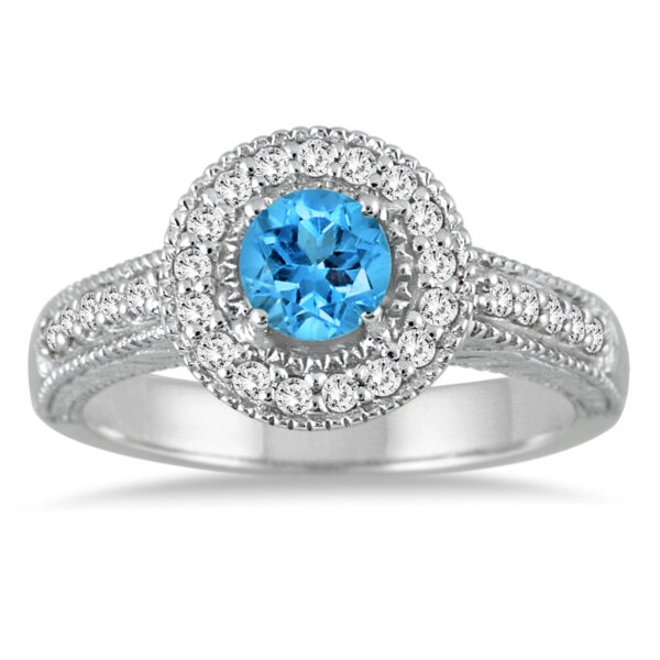 Blue Topaz and Diamond Ring in 10K White Gold- SPR51029BT