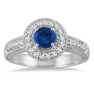Sapphire and Diamond Halo Ring in 10K White Gold- PRR51029SP