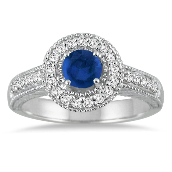 Sapphire and Diamond Halo Ring in 10K White Gold- PRR51029SP