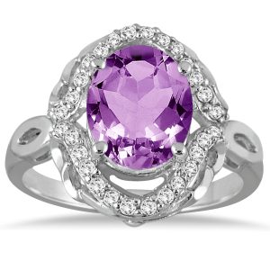 3 1/2 Carat Oval Amethyst and Diamond Ring in 10K White Gold- SPR51030AM