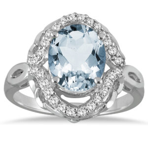 3 1/2 Carat Oval Aquamarine and Diamond Ring in 10K White Gold- SPR51030AQ