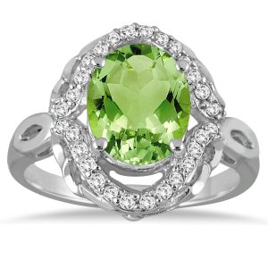 3 1/2 Carat Oval Peridot and Diamond Ring in 10K White Gold- SPR51030PD