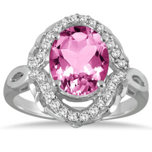3 1/2 Carat Oval Pink Topaz and Diamond Ring in 10K White Gold- SPR51030PZ