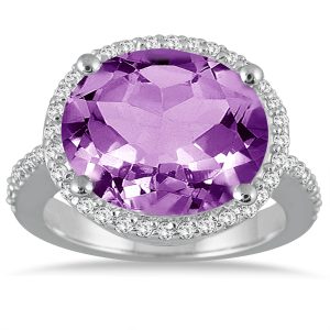 8 Carat Oval Amethyst and Diamond Ring in 14K White Gold- SPR51031AM