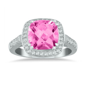 Cushion Cut Pink Topaz and Diamond Ring in 14K White Gold- SPR51033PZ