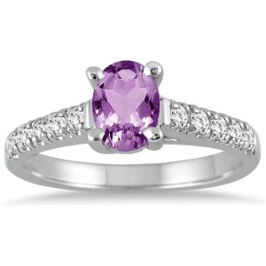 1 Carat Oval Amethyst and Diamond Ring in 14K White Gold- SPR51035AM