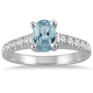 1 Carat Oval Aquamarine and Diamond Ring in 14K White Gold- SPR51035AQ