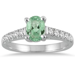 1 Carat Oval Green Amethyst and Diamond Ring in 14K White Gold- SPR51035GA