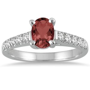 1 Carat Oval Garnet and Diamond Ring in 14K White Gold- SPR51035GT