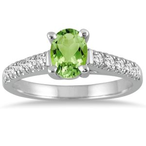 1 Carat Oval Peridot and Diamond Ring in 14K White Gold- SPR51035PD