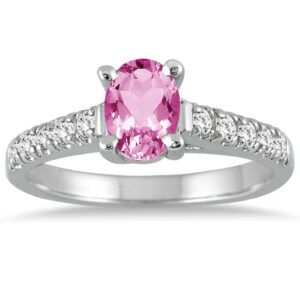 1 Carat Oval Pink Topaz and Diamond Ring in 14K White Gold- SPR51035PZ