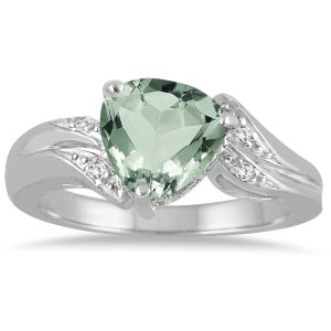 2 1/4 Carat Trillion Cut Green Amethyst and Diamond Ring in 10K White Gold- SPR51036GA