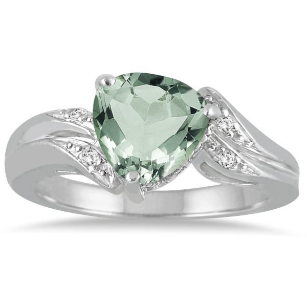 2 1/4 Carat Trillion Cut Green Amethyst and Diamond Ring in 10K White Gold- SPR51036GA