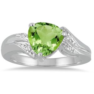2 1/4 Carat Trillion Cut Peridot and Diamond Ring in 10K White Gold- SPR51036PD