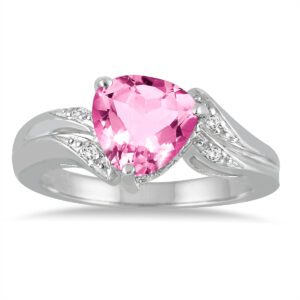 2 1/4 Carat Trillion Cut Pink Topaz and Diamond Ring in 10K White Gold- SPR51036PZ