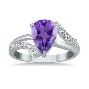 Pear Shaped Amethyst and Diamond Ring in 10K White Gold- SPR51037AM