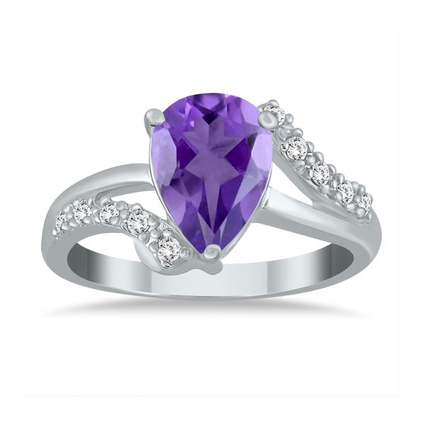 Pear Shaped Amethyst and Diamond Ring in 10K White Gold- SPR51037AM